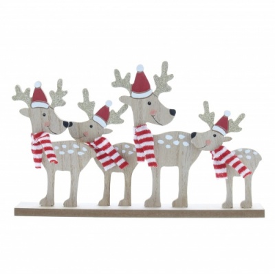 Festive 29cm Wooden Reindeers with Red/White Scarf P046403
